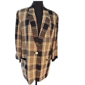 Vintage Requirements Linen Blend Plaid Blazer Size 14